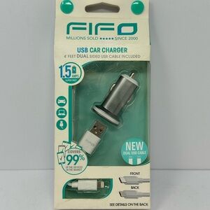 NEW!! Fifo USB Car Charger 4ft dual sided cable Metallic Android and Apple P4